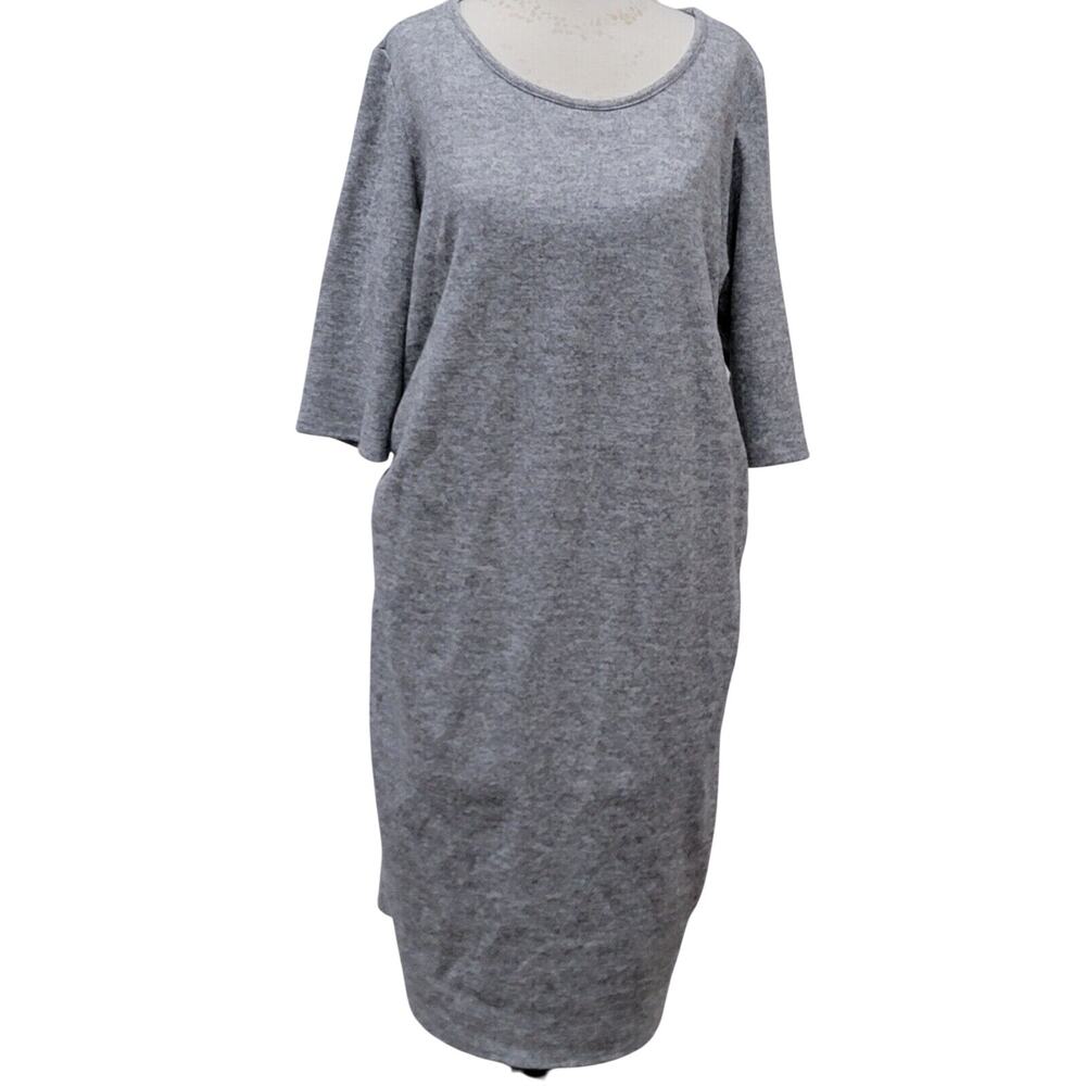Pink Blush 2XLarge Grey Maternity Fleece Sweatshirt Dress Ruched Minimalist Cozy